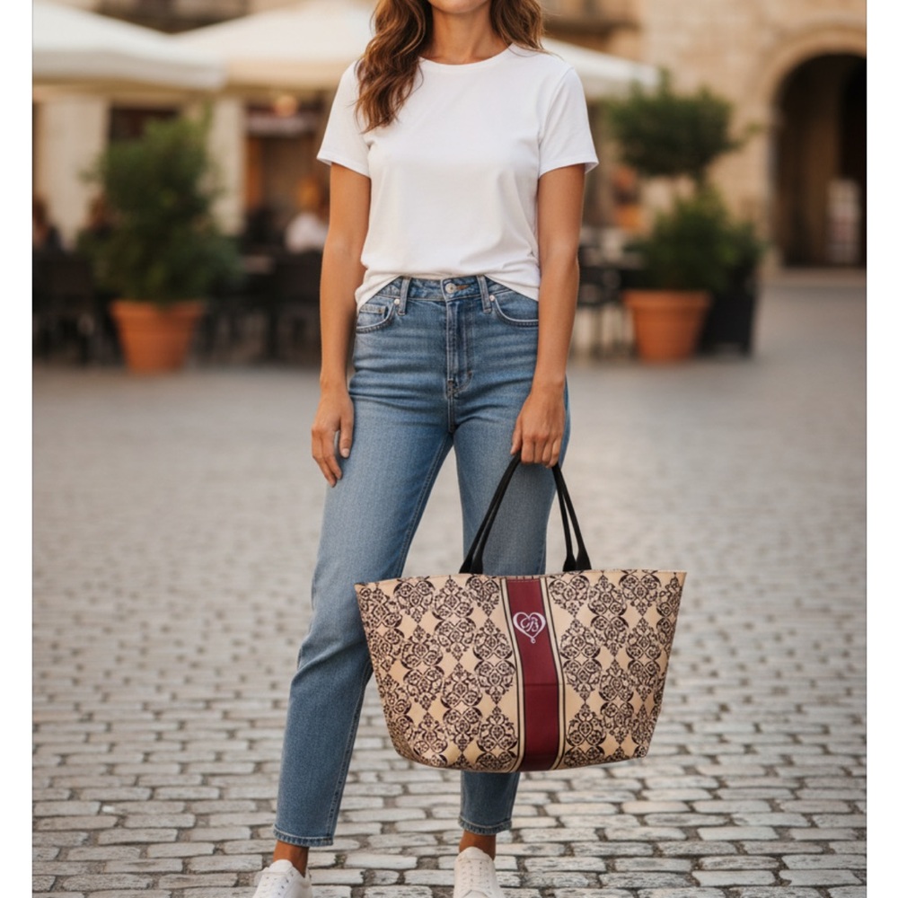 Brighton “Sweet Valentine Celebration” Cream and Red Patterned Tote